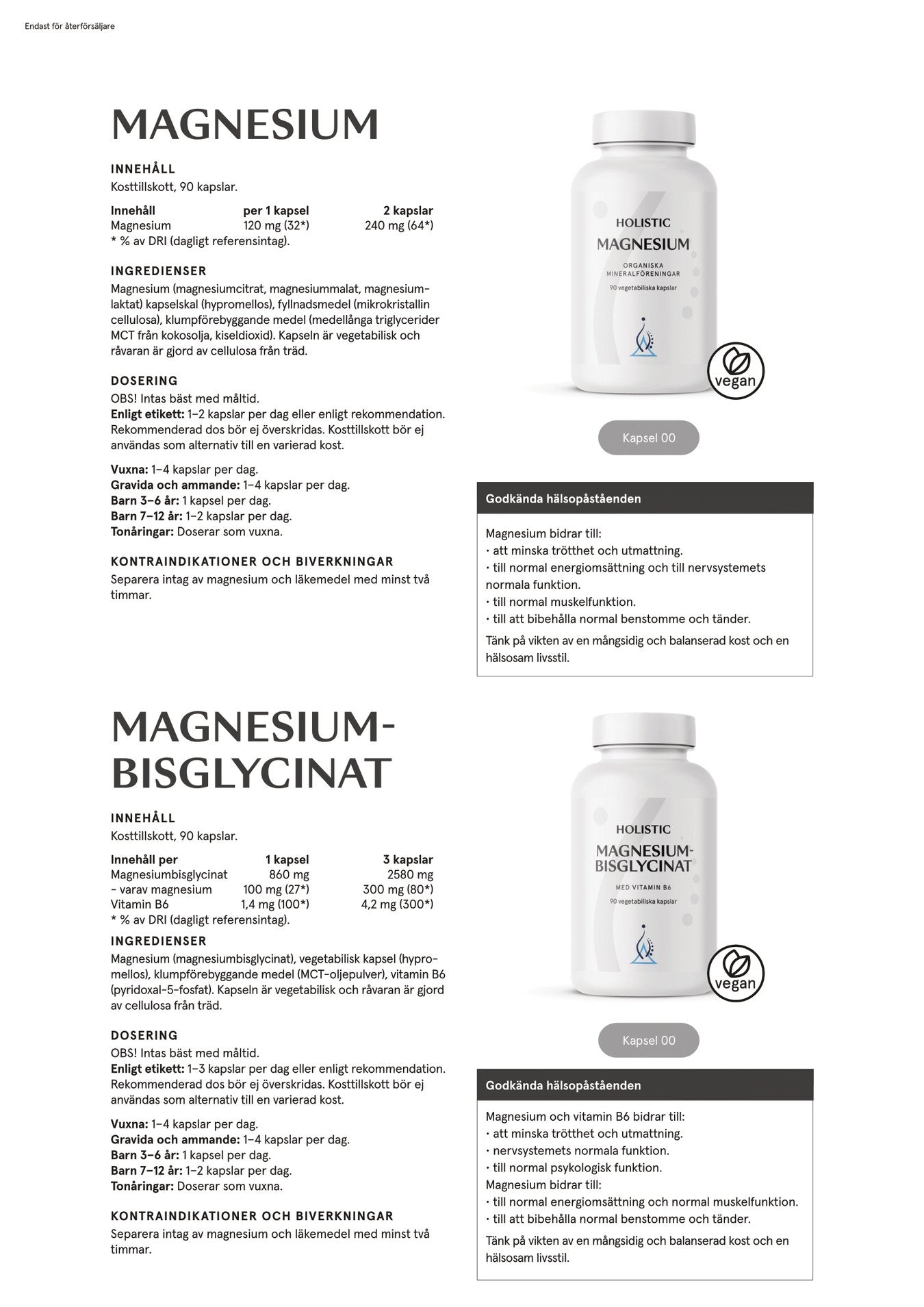 Holistic Magnesiumbisglycinat 100 mg, 90 kapslar