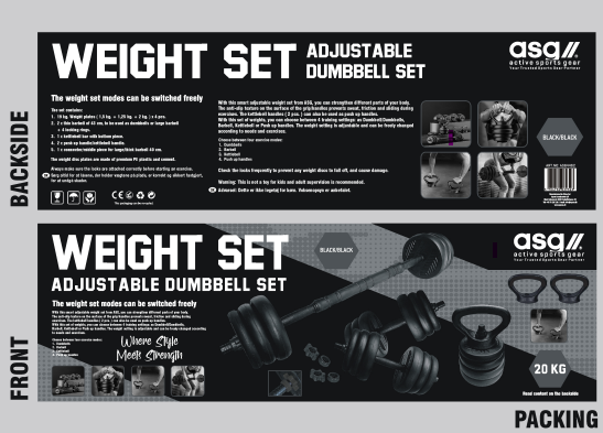 ASG Weight Set Adjustable Dumbbell 4-i-1 – Justerbart hantelset, skivstång & kettlebell i ett