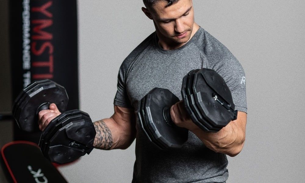 Gymstick Justerbar hantel Quick-Lock Dumbbell – En hel hantelpark i en enda vikt Ställbar 22,5kg