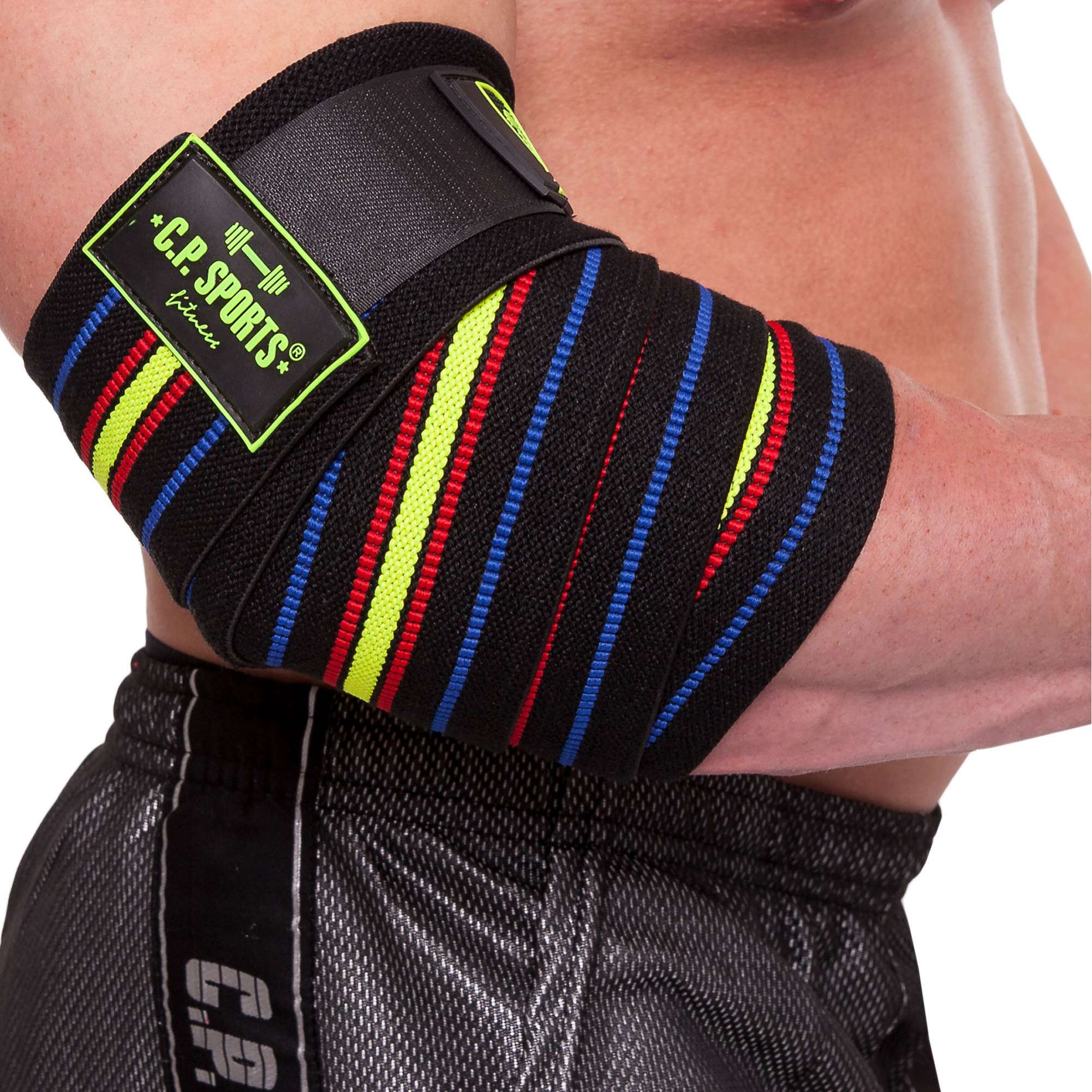 C.P Sports Elbow Wraps Pro 1,6 m, black/blue-red-yellow