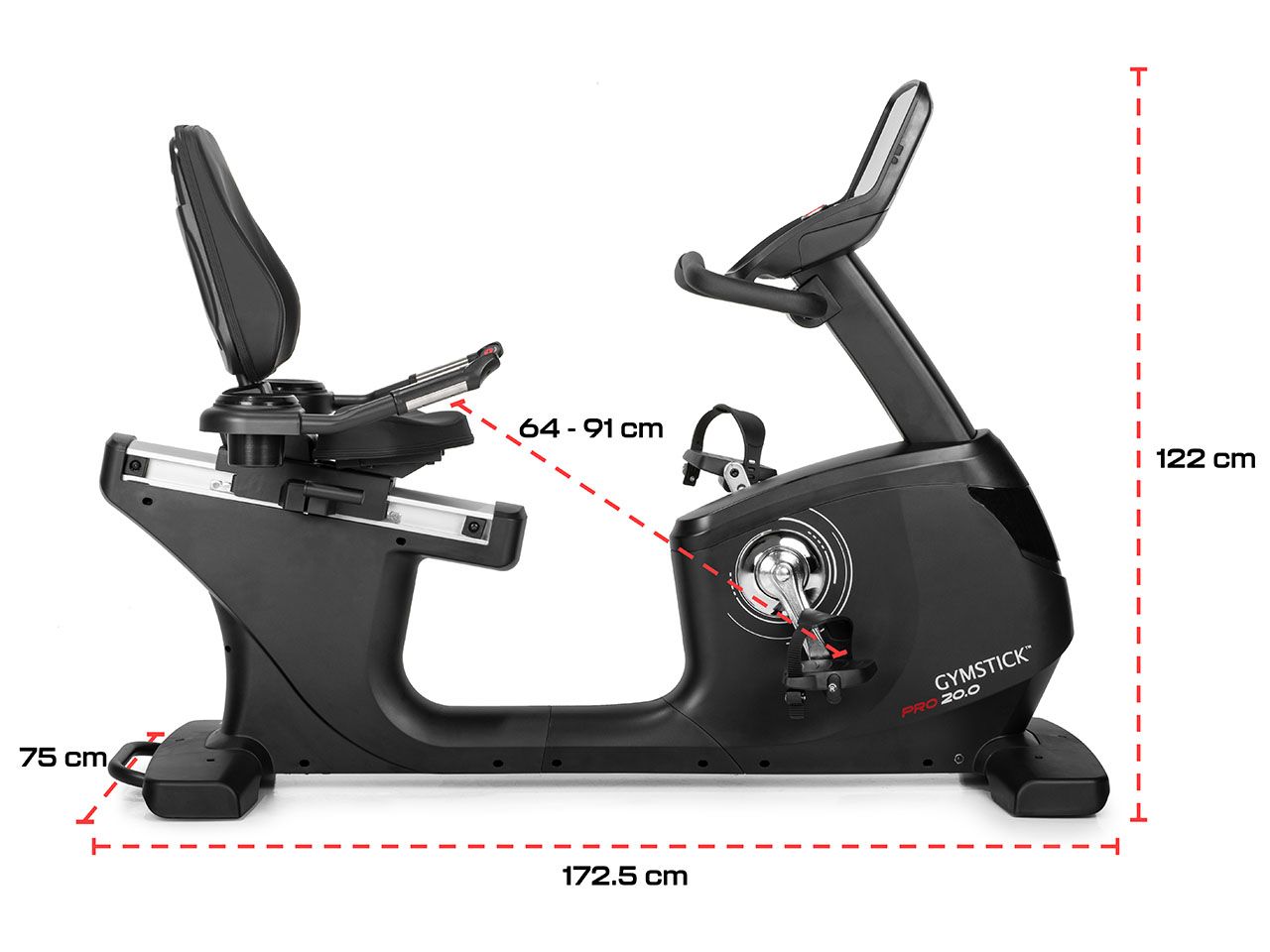 Gymstick PRO20.0 Recumbent Bike Motionscykel – Proffskvalitet för gym och hem