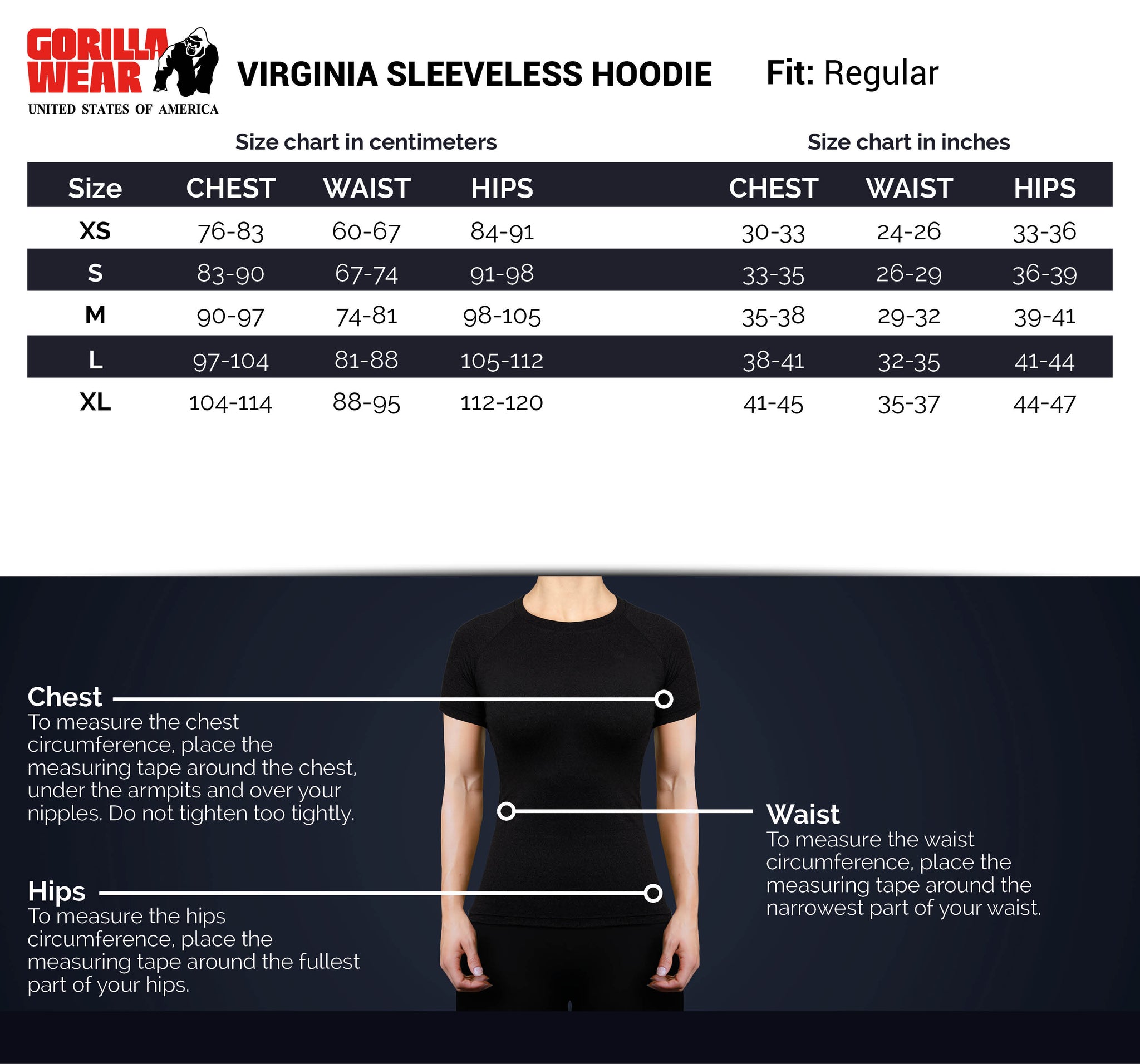 Gorilla Wear Virginia Sleeveless Hoodie, Svart