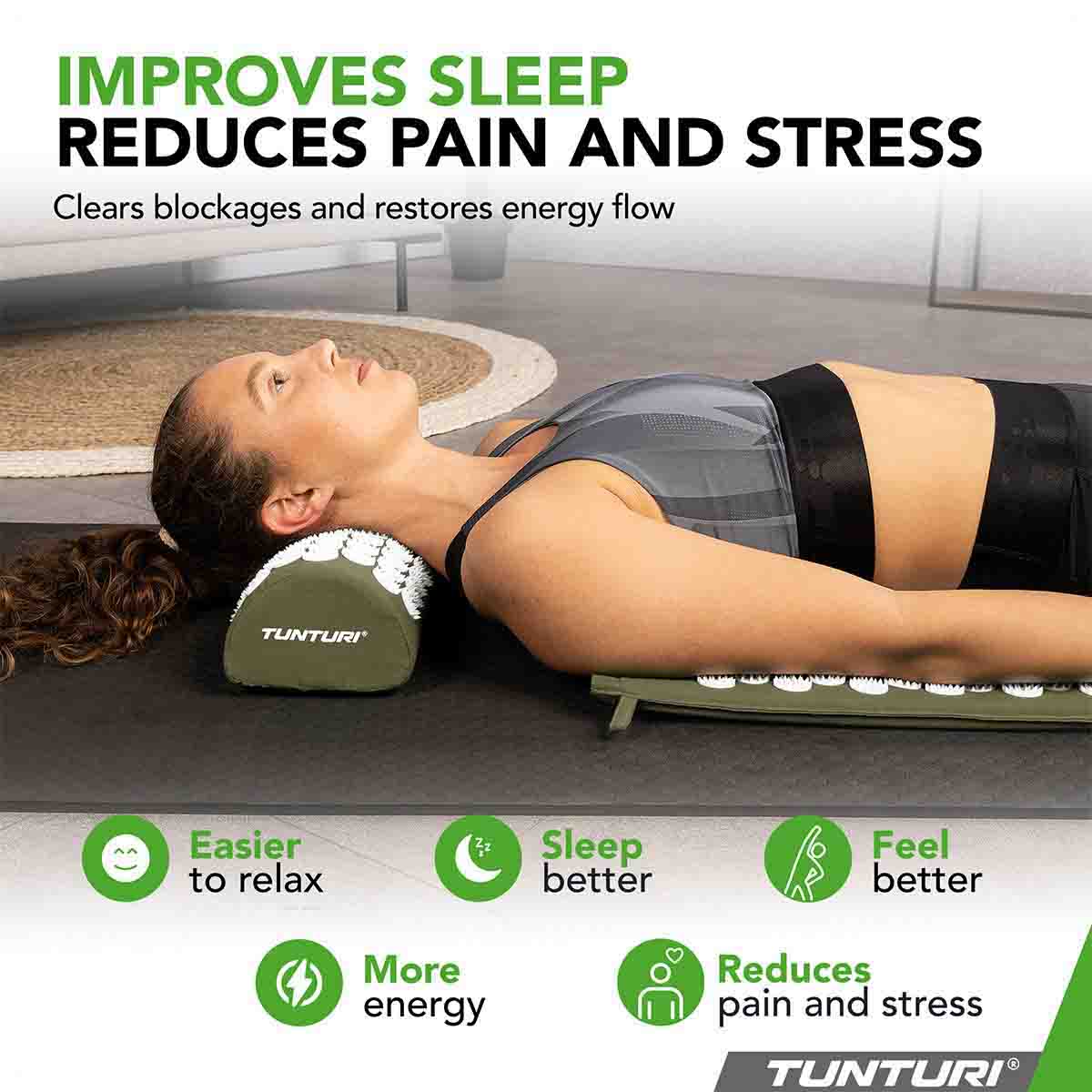 Tunturi Acupressure Mat and Pillow Green