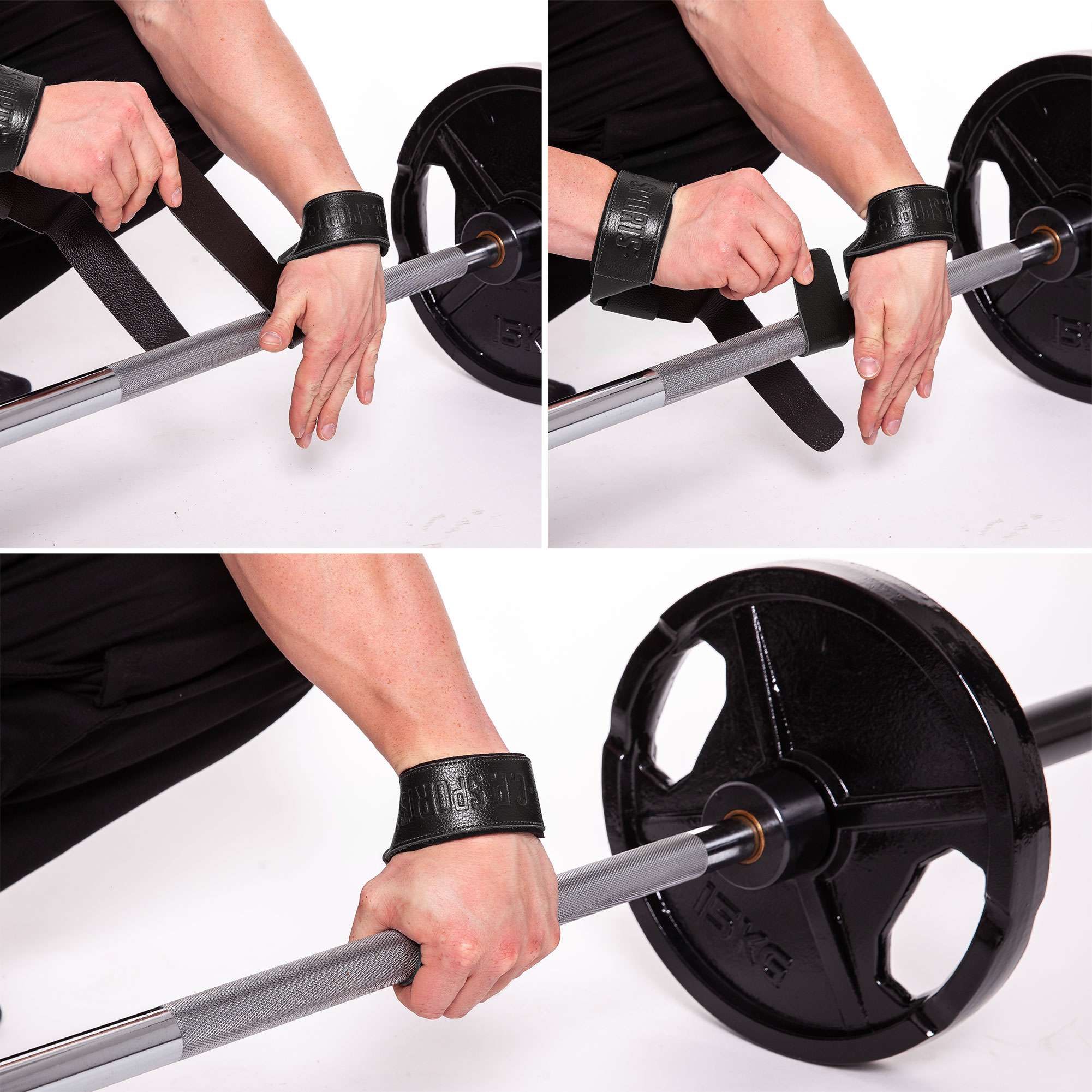 C.P. Sports Padded Leather Lifting Straps, black