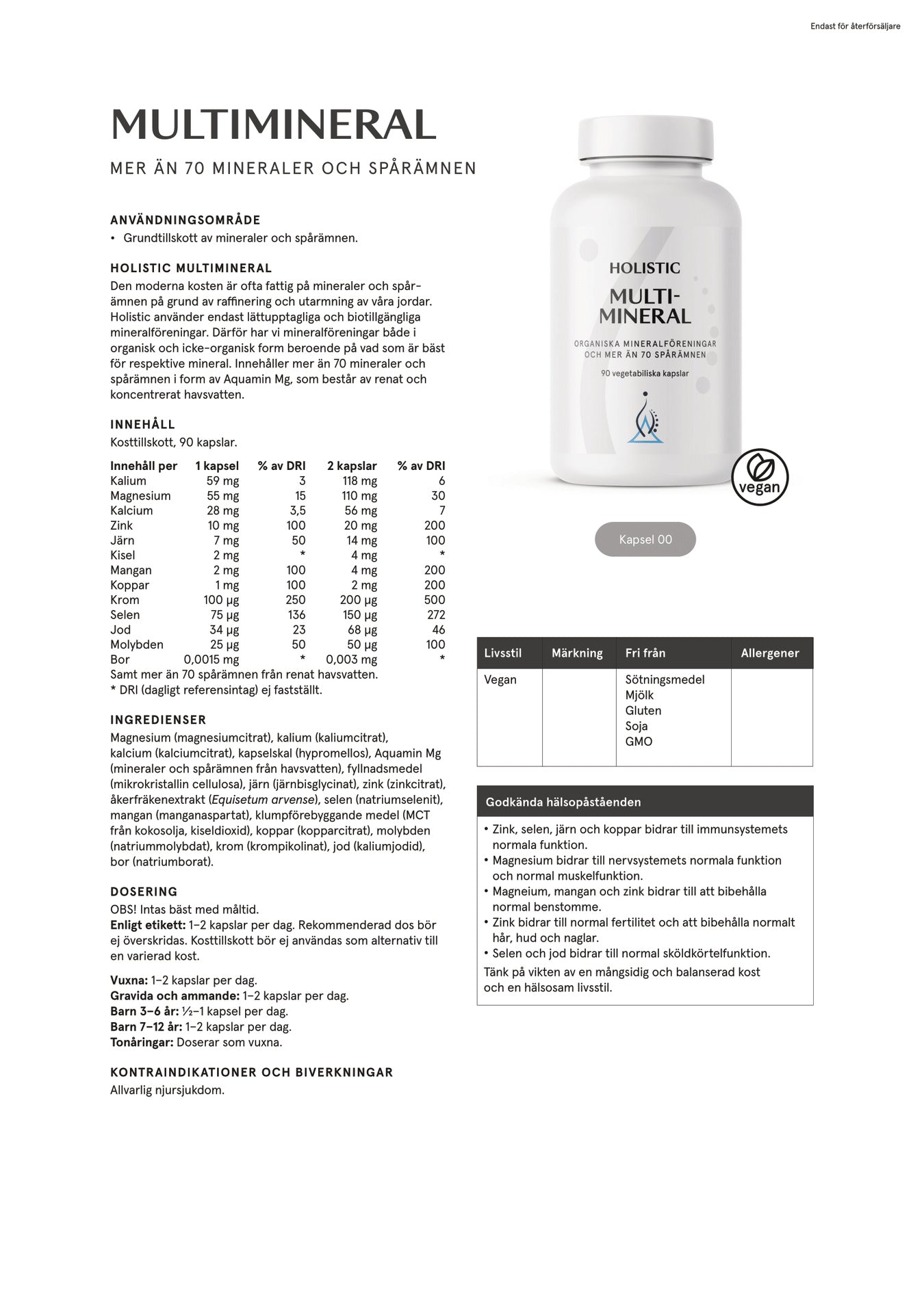 Holistic Multimineral, 90 kapslar
