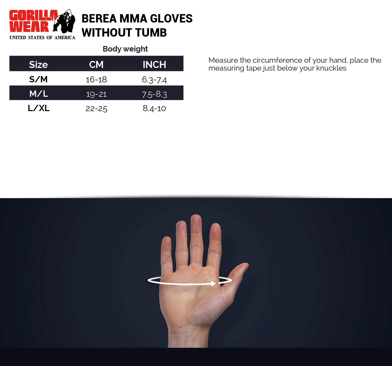 Gorilla Wear Berea MMA Gloves (without thumb), black/white