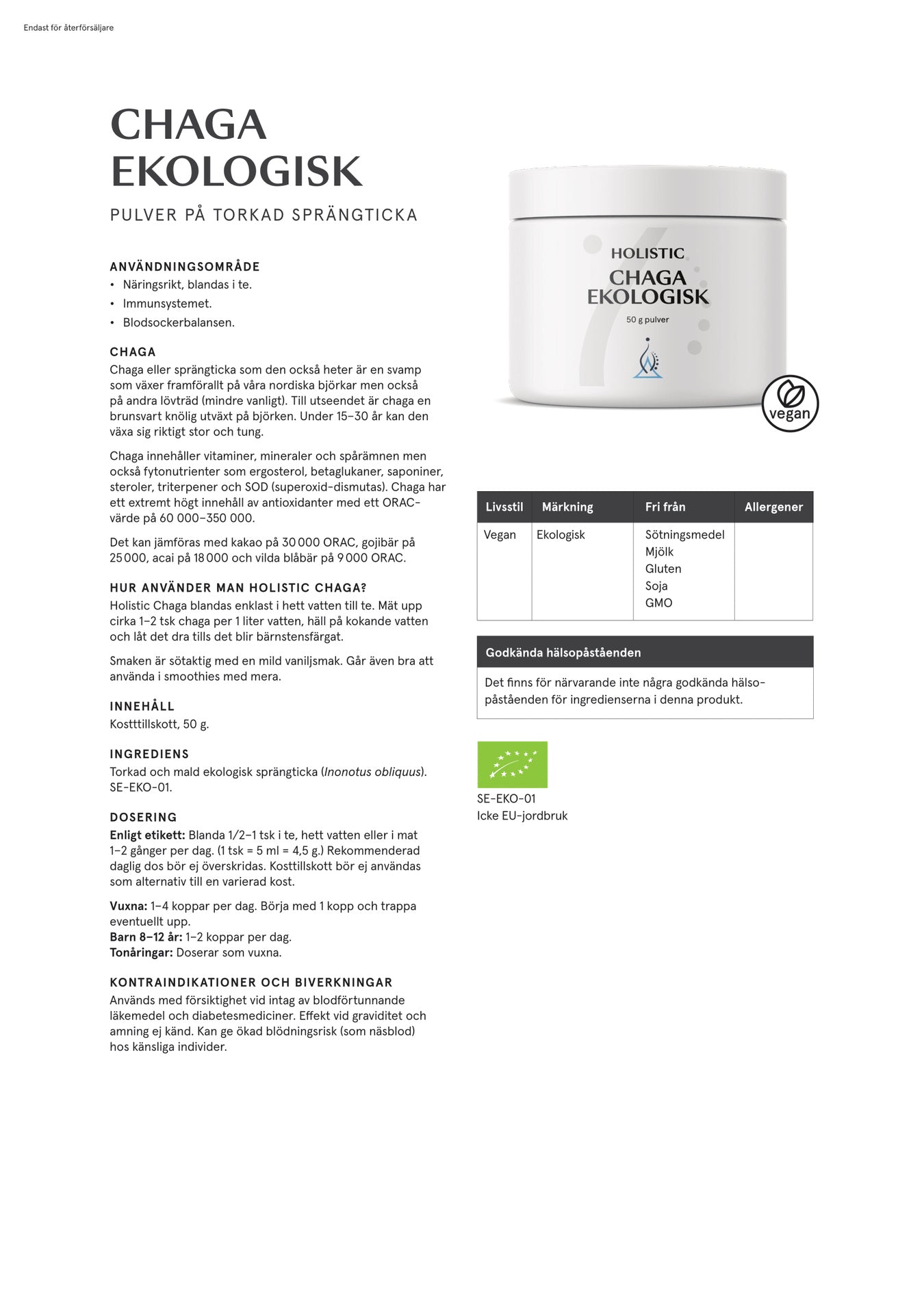 Holistic Chaga ekologisk, 50 g