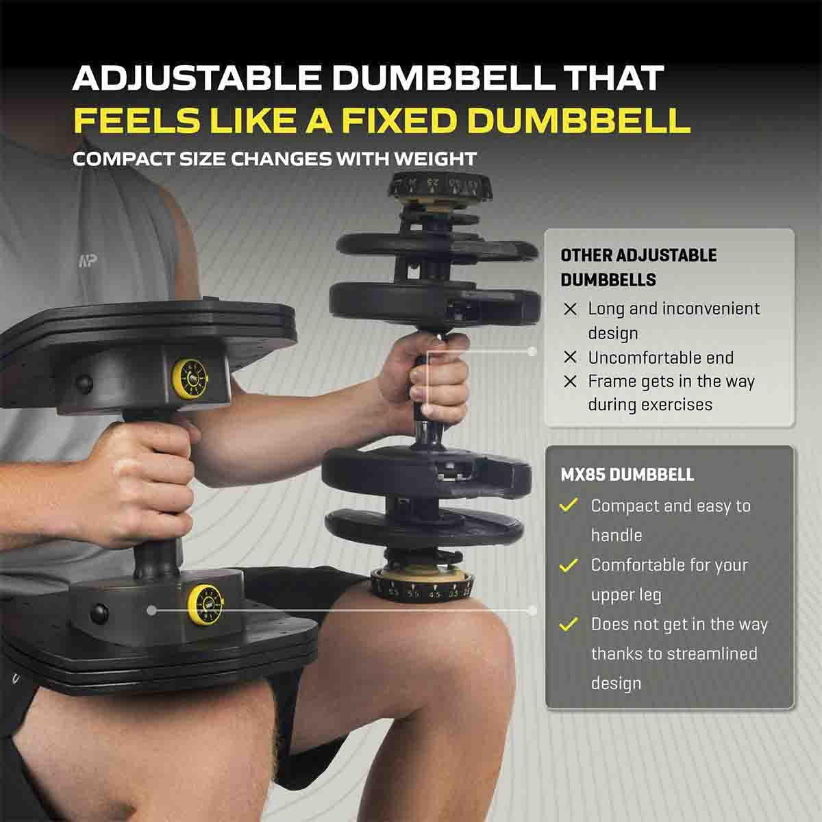 MX85 Dumbbells – Justerbar hantel 5,6–38,6 kg för komplett styrketräning hemma