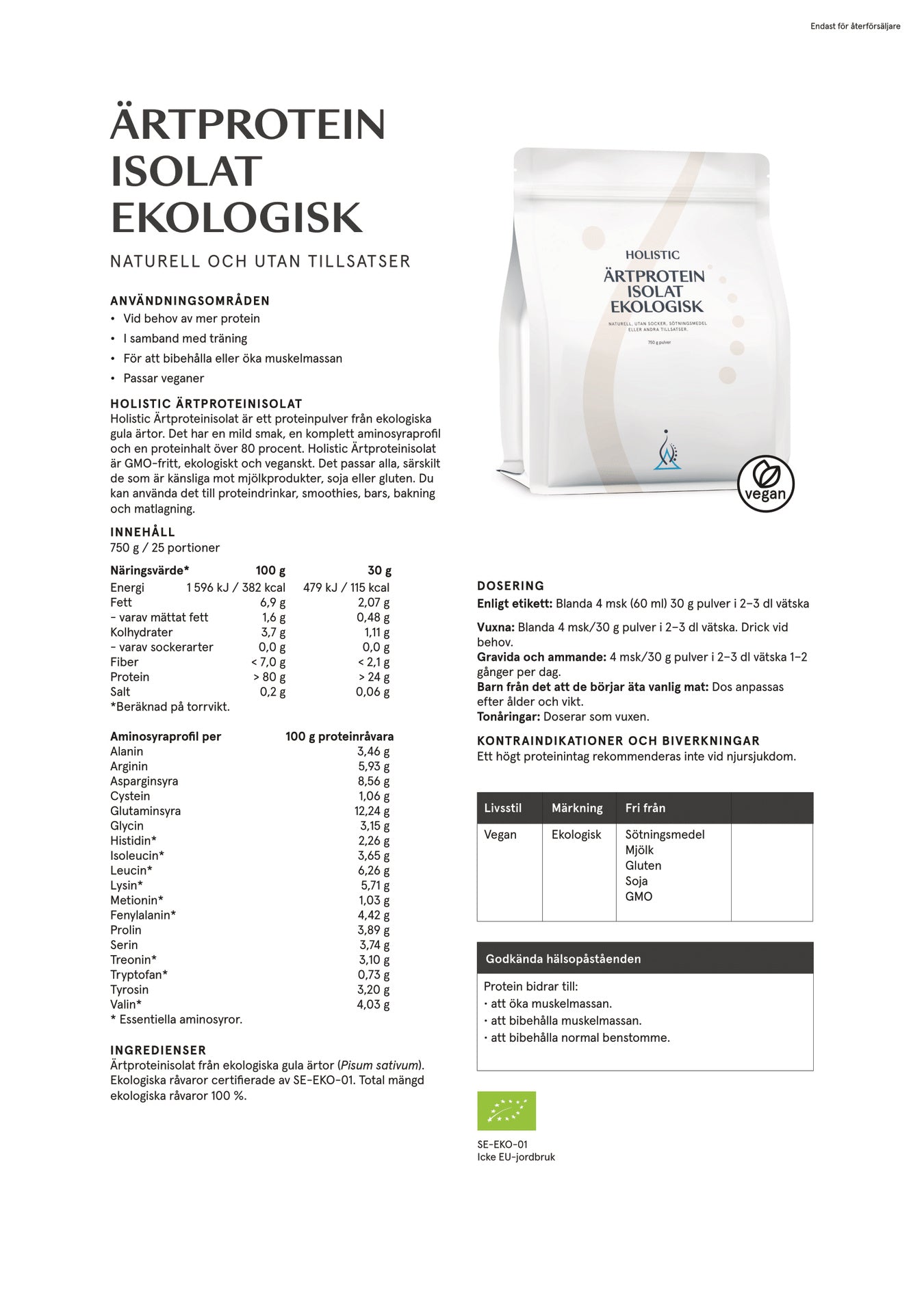 Holistic Ärtproteinisolat ekologisk, 750 g