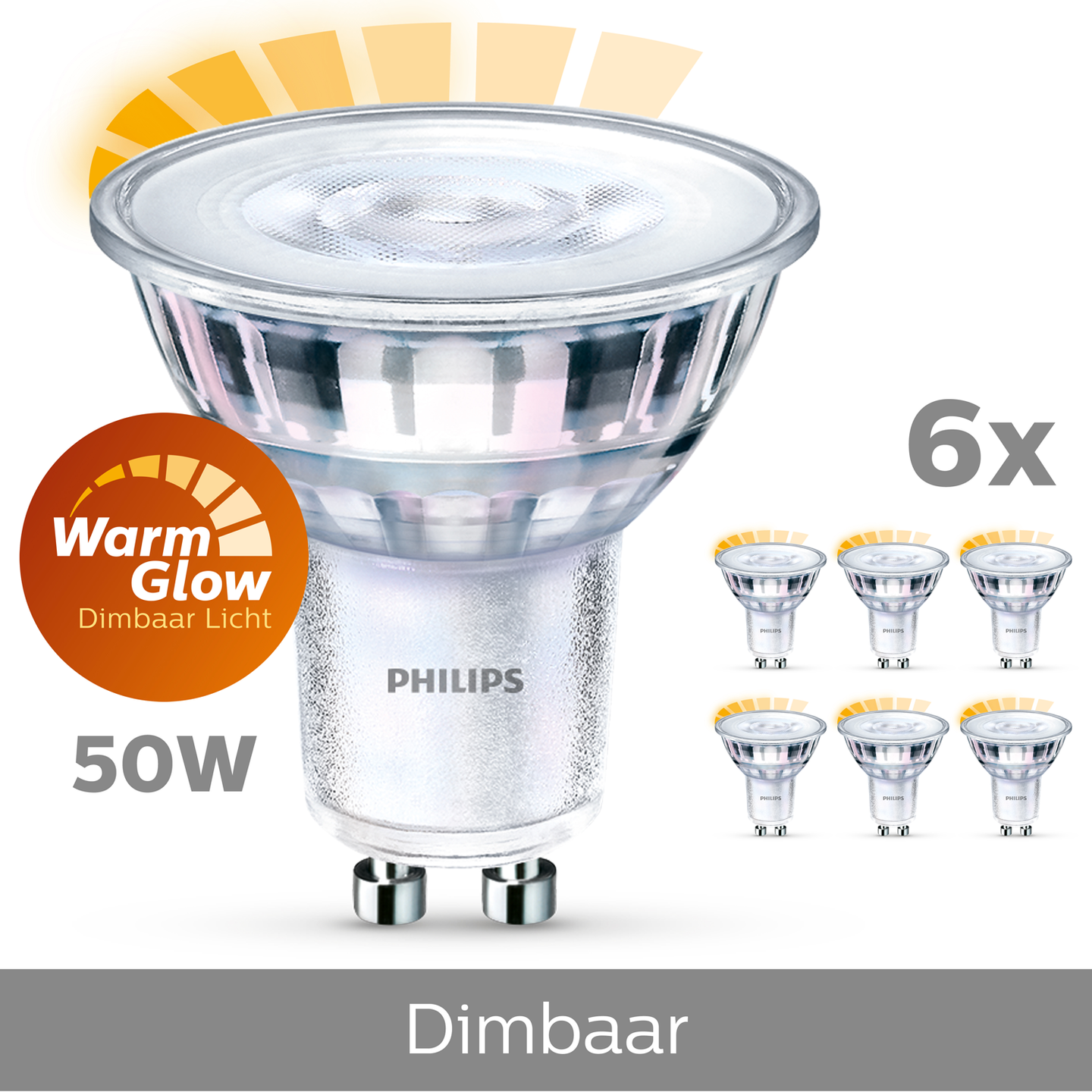 Philips 6-pack LED GU10 50W Dimbar WarmGlow
