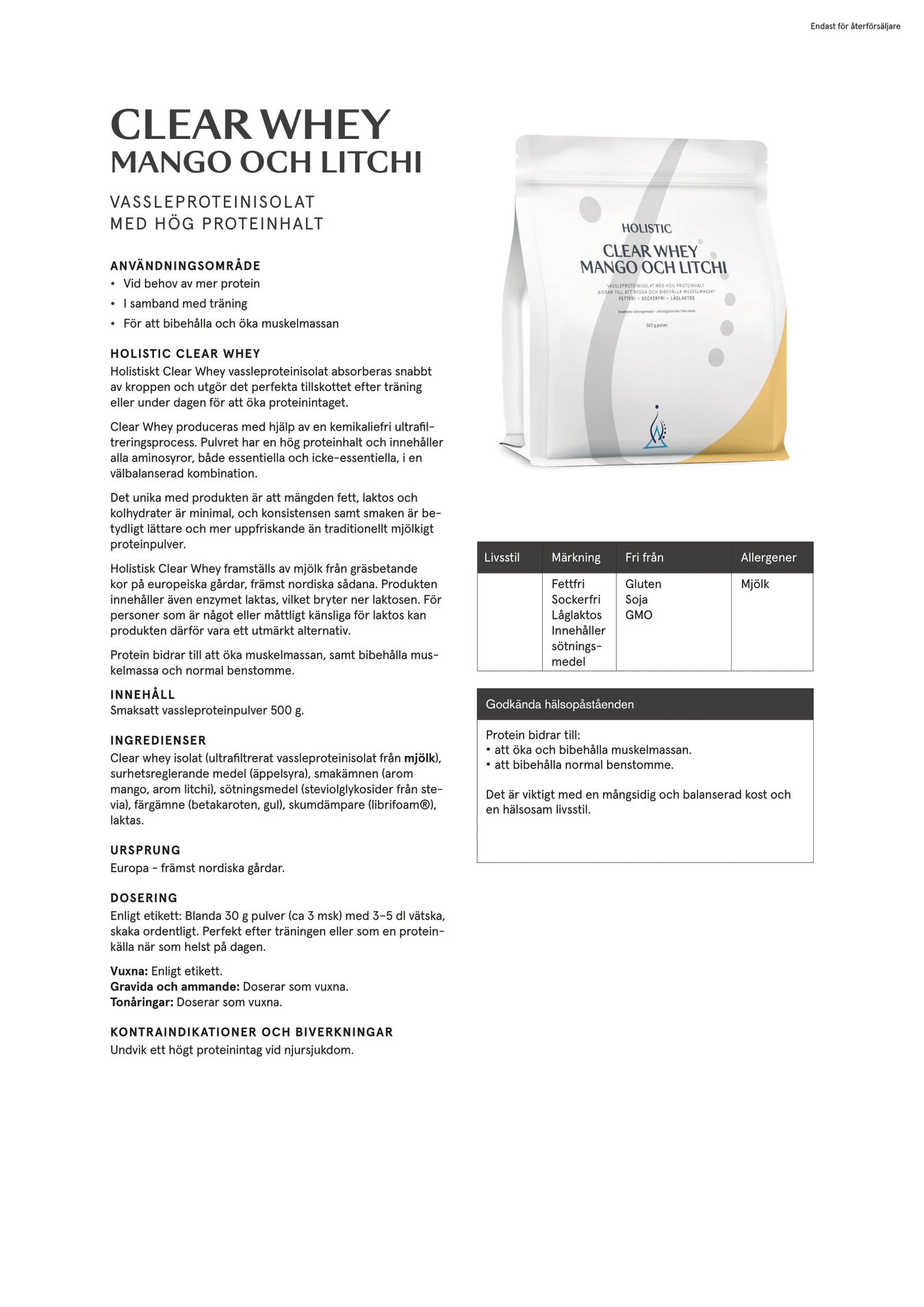 Holistic Clear Whey mango och litchi, 500g