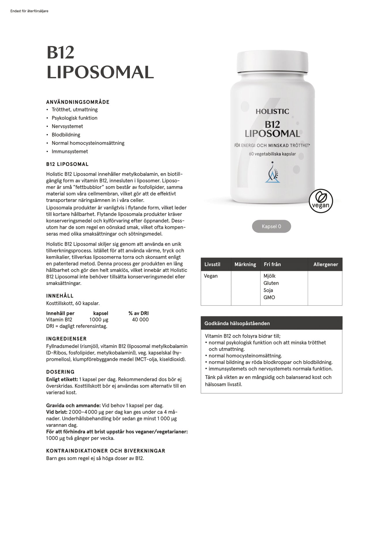 Holistic B12 liposomal, 60 kapslar