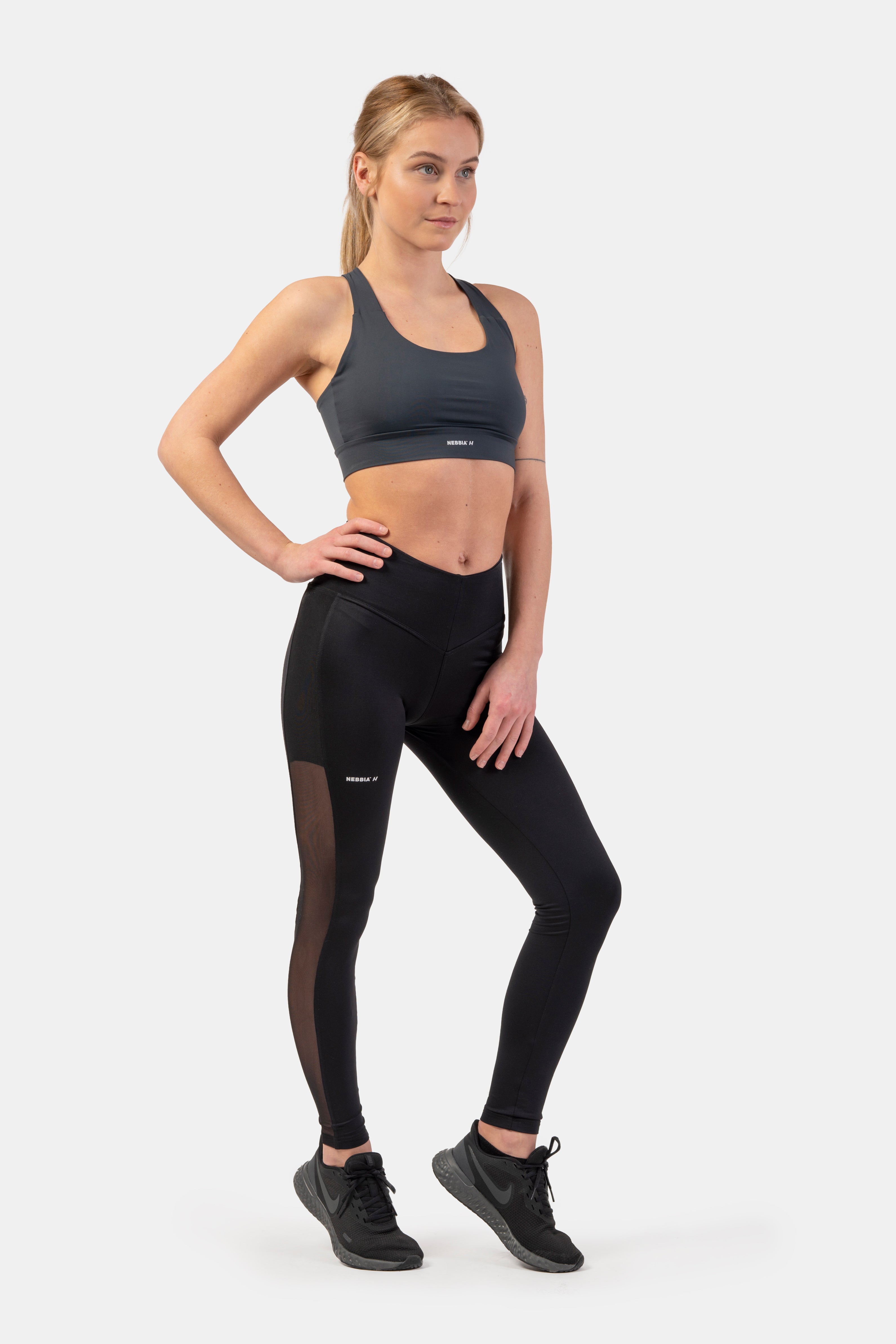 Nebbia Black Mesh Design Leggings, black
