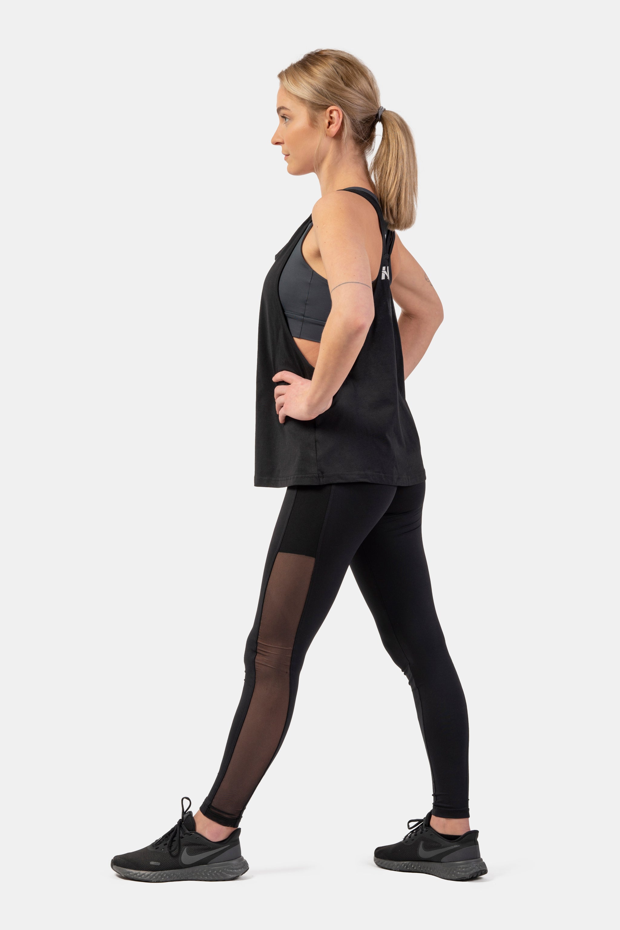 Nebbia Sleeveless Loose Cross Back Tank Top "Feeling Good", black