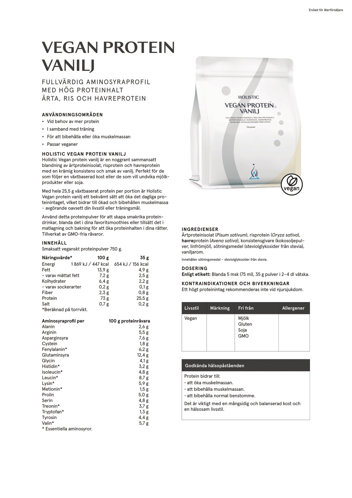 Holistic Vegan protein vanilj, 750g