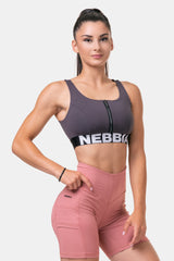 Nebbia Smart Zip Front Sports Bra, marron
