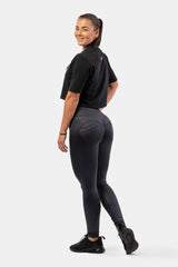 NEBBIA High Waist Glossy Look Bubble Butt Pants, vulcanic black