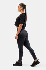 NEBBIA High Waist Glossy Look Bubble Butt Pants, vulcanic black