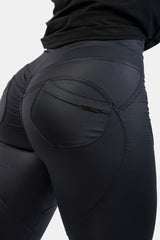 NEBBIA High Waist Glossy Look Bubble Butt Pants, vulcanic black