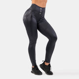NEBBIA High Waist Glossy Look Bubble Butt Pants, vulcanic black
