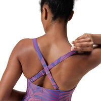 Speedo Womens Shaping Printed V Neck 1 Piece Blue