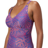 Speedo Womens Shaping Printed V Neck 1 Piece Blue