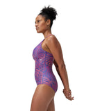 Speedo Womens Shaping Printed V Neck 1 Piece Blue
