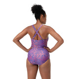 Speedo Womens Shaping Printed V Neck 1 Piece Blue