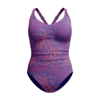 Speedo Womens Shaping Printed V Neck 1 Piece Blue