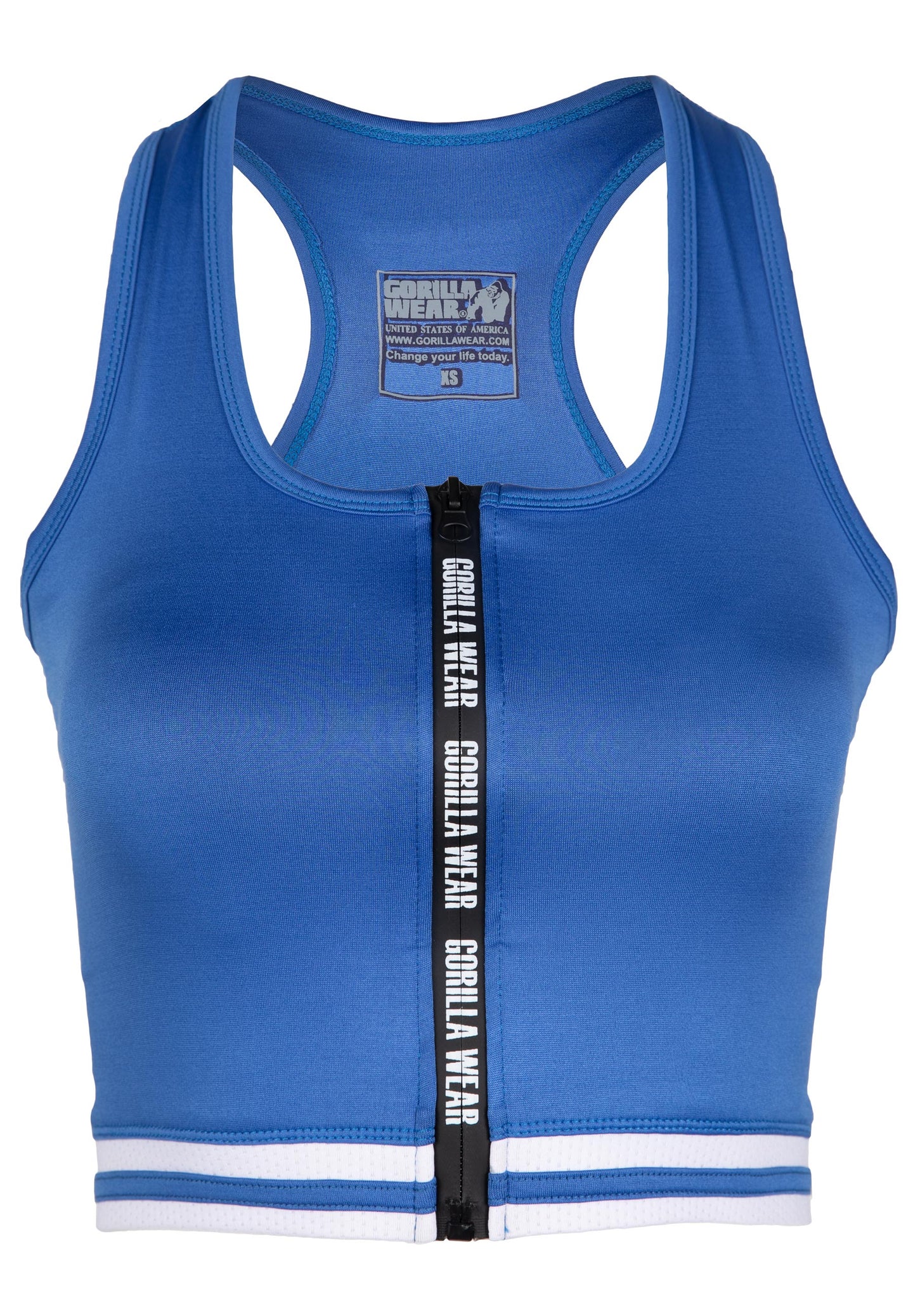 Gorilla Wear Mesa Zip Front Crop Top, blue