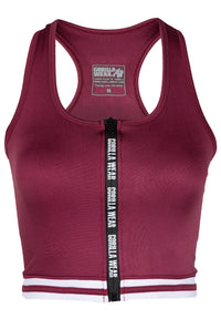 Gorilla Wear Mesa Zip Front Crop Top, burgundy red