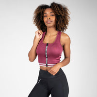 Gorilla Wear Mesa Zip Front Crop Top, burgundy red