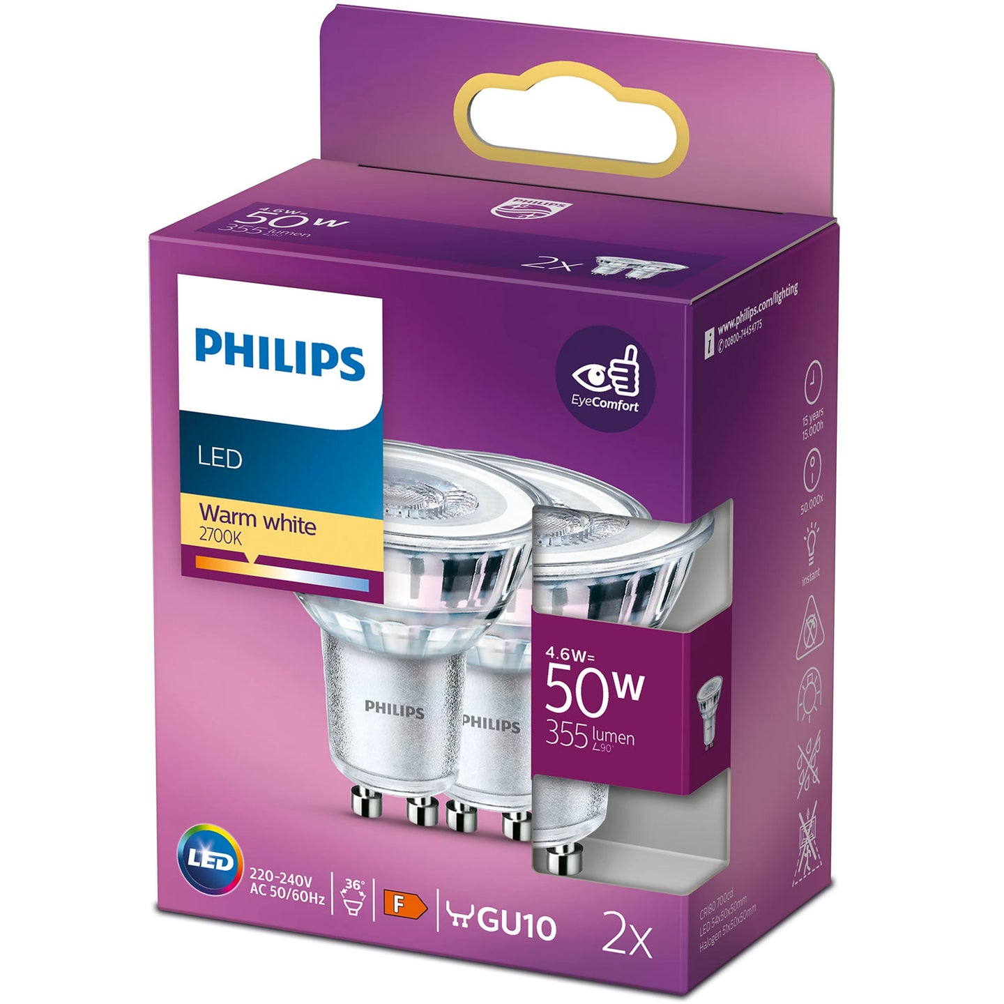 Philips 2-pack LED GU10 Spot 50W 355lm