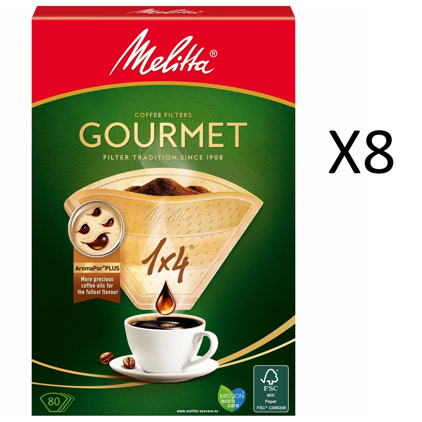 Melitta Kaffefilter Gourmet 1X4 Oblekta 80st (Obs 8st DFP)
