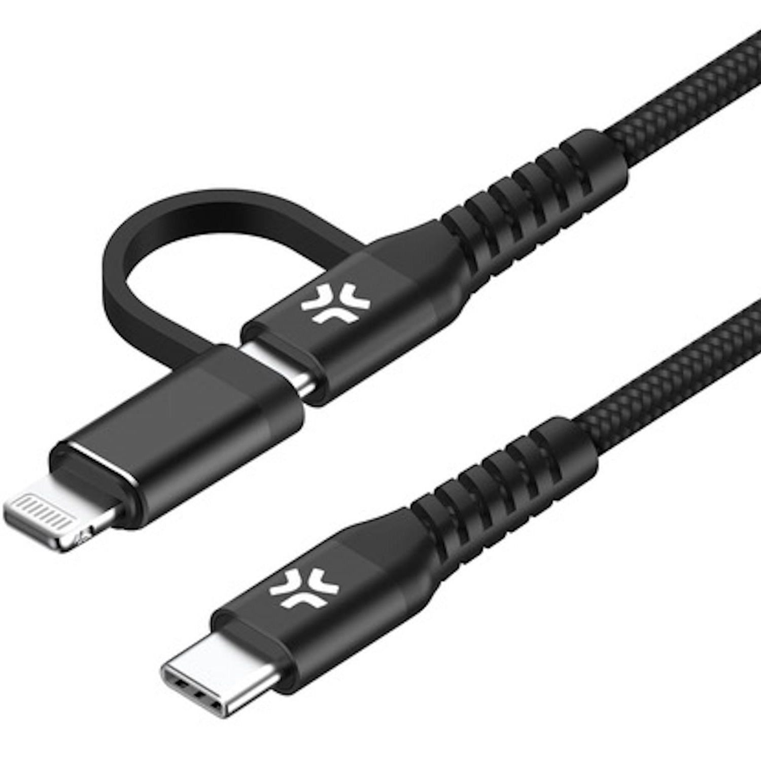 Celly 2-i-1-kabel USB-C/USB-A till USB-C/Lightning 60W 2m Svart