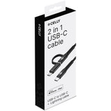 Celly 2-i-1-kabel USB-C/USB-A till USB-C/Lightning 60W 2m Svart