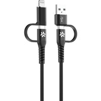 Celly 4-i-1-kabel USB-C/USB-A till USB-C/Lightning 60W 2m Svart
