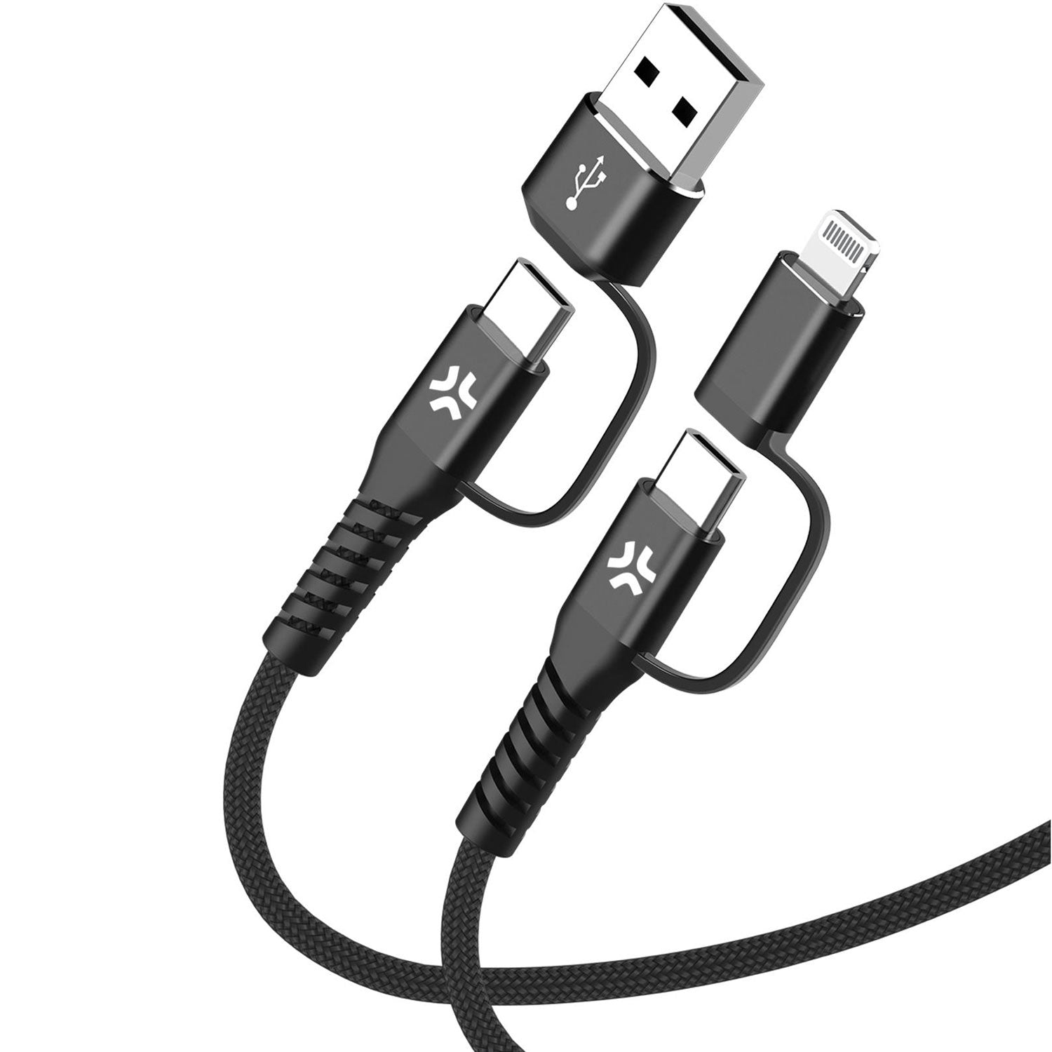 Celly 4-i-1-kabel USB-C/USB-A till USB-C/Lightning 60W 2m Svart