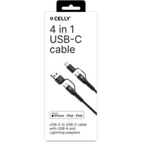 Celly 4-i-1-kabel USB-C/USB-A till USB-C/Lightning 60W 2m Svart
