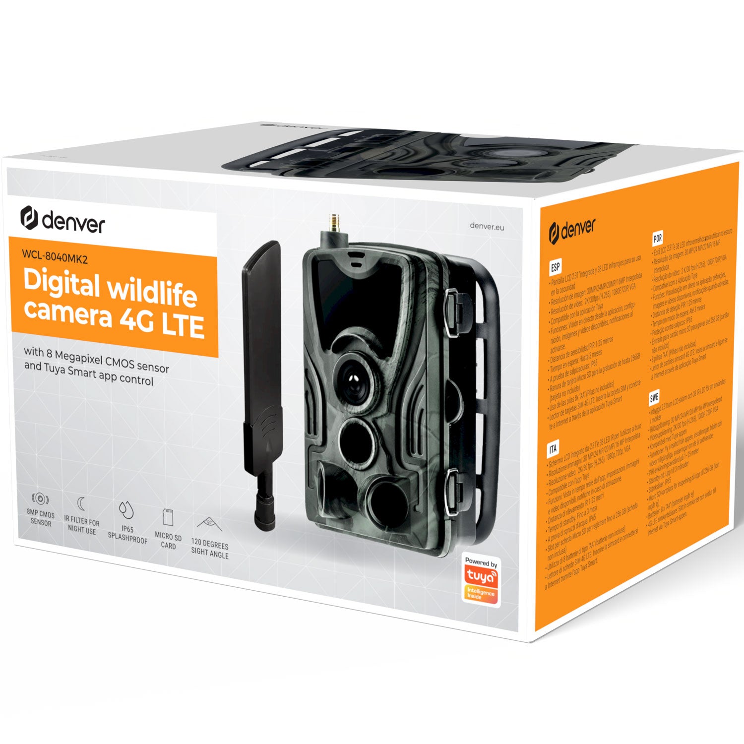 Denver Åtel-kamera 4G Tuya-kompatibel 8 Mpix IP65-klassad WCL-8040