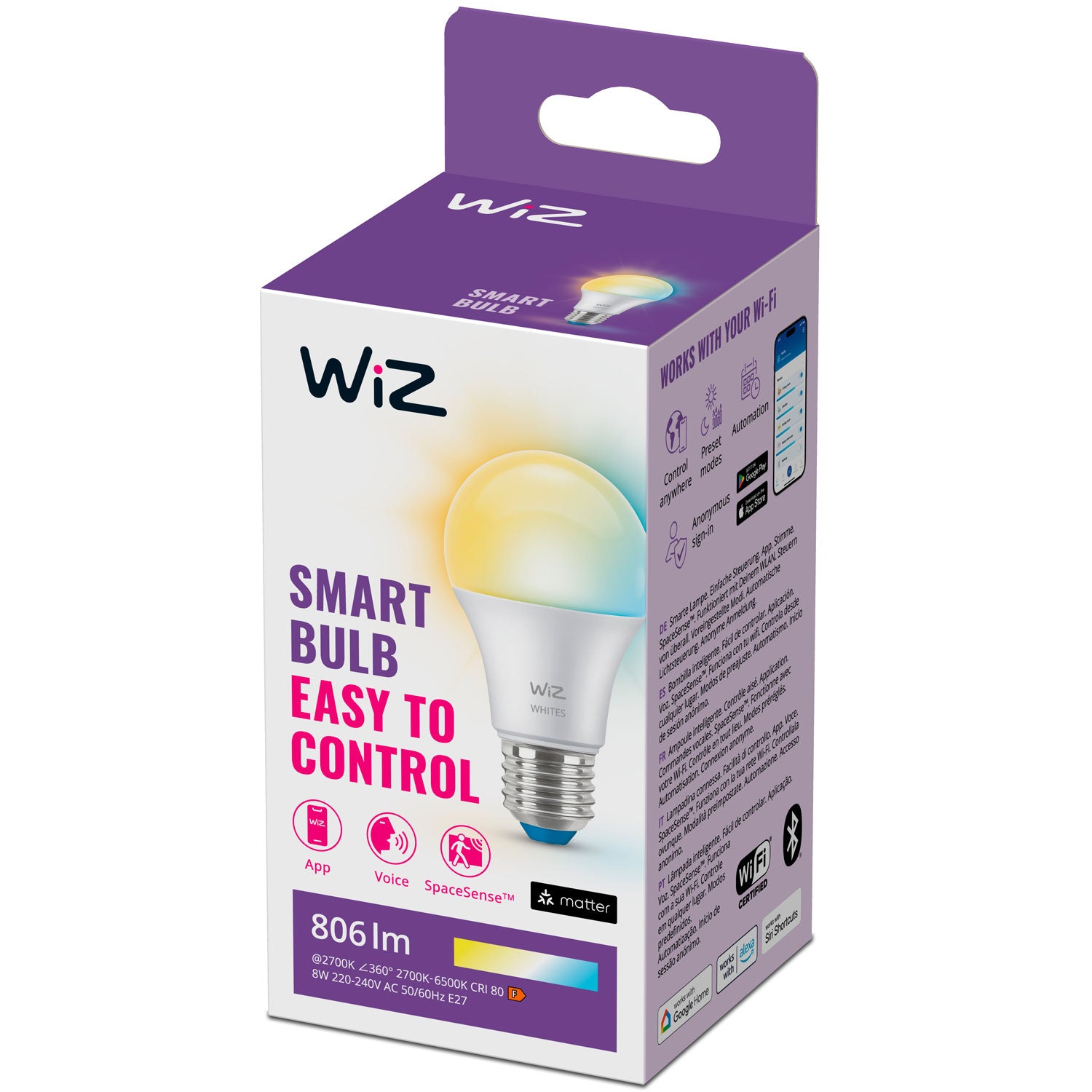 WiZ WiFi Smart LED E27 60W 806lm Varm-kallvit 1-pack