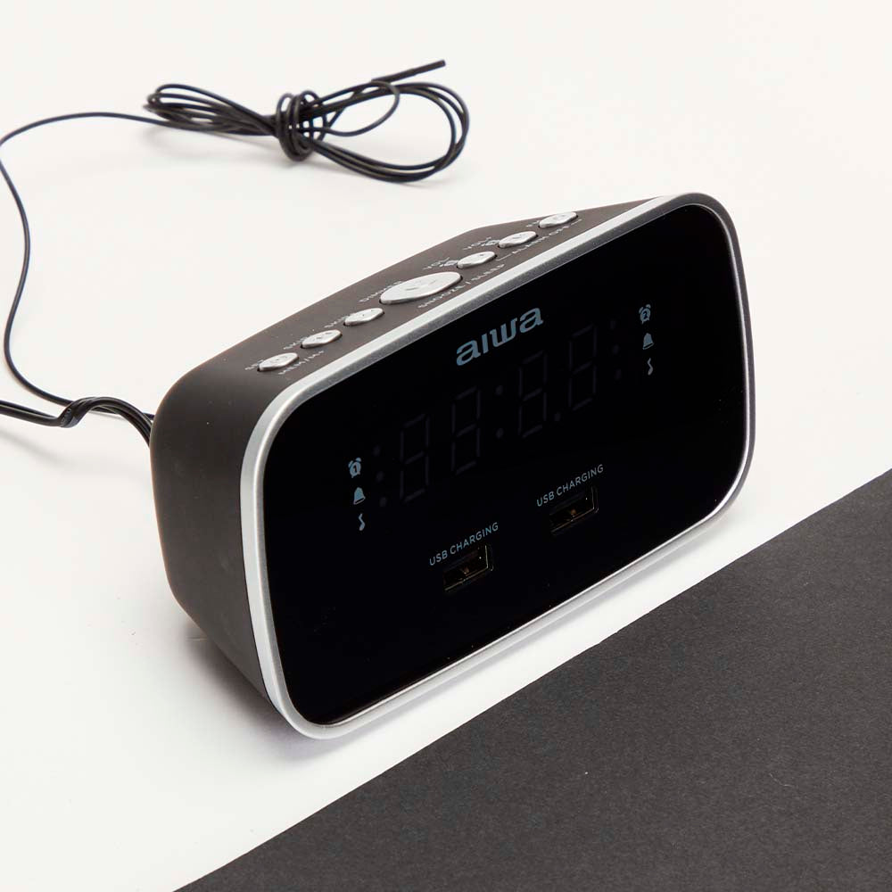 AIWA Klockradio Två alarm USB ladd-uttag Svart