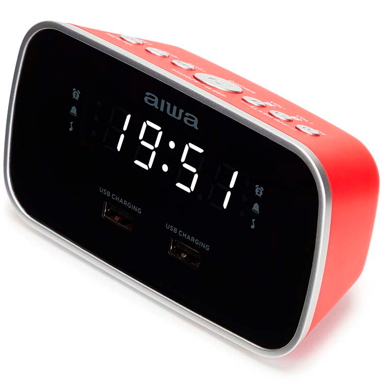 AIWA Klockradio Två alarm USB ladd-uttag Röd
