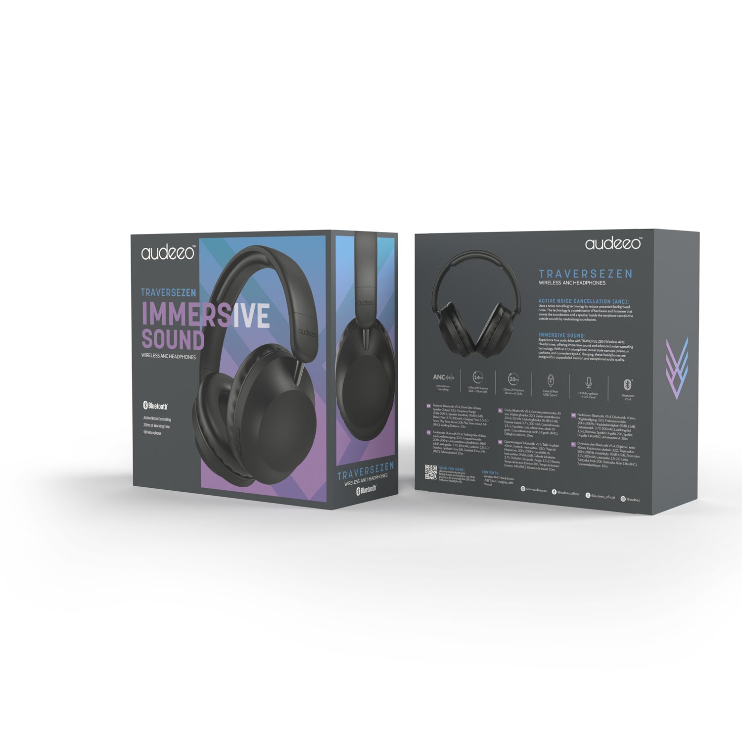 Audeeo Hörlurar Over-Ear ANC Traversezen Svart