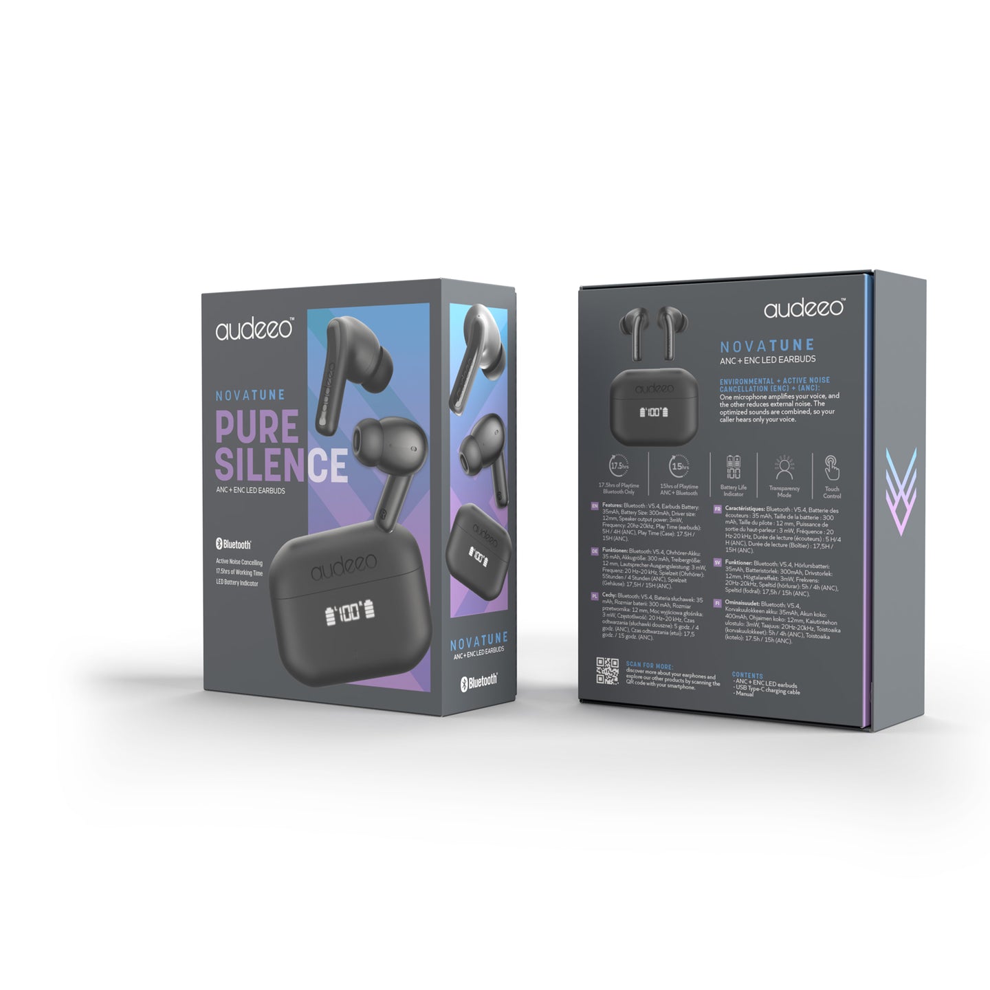 Audeeo Hörlurar In-Ear TWS ANC ENC LED Novatune Svart