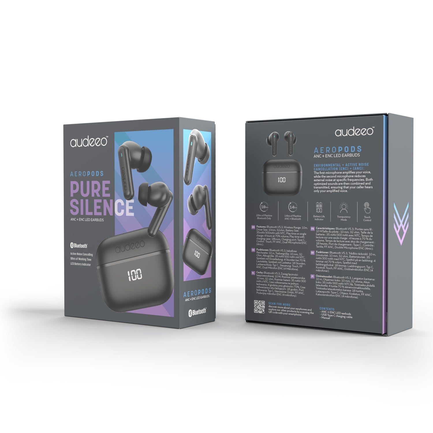 Audeeo Hörlurar In-Ear ANC ENC LED Aeropods Svart