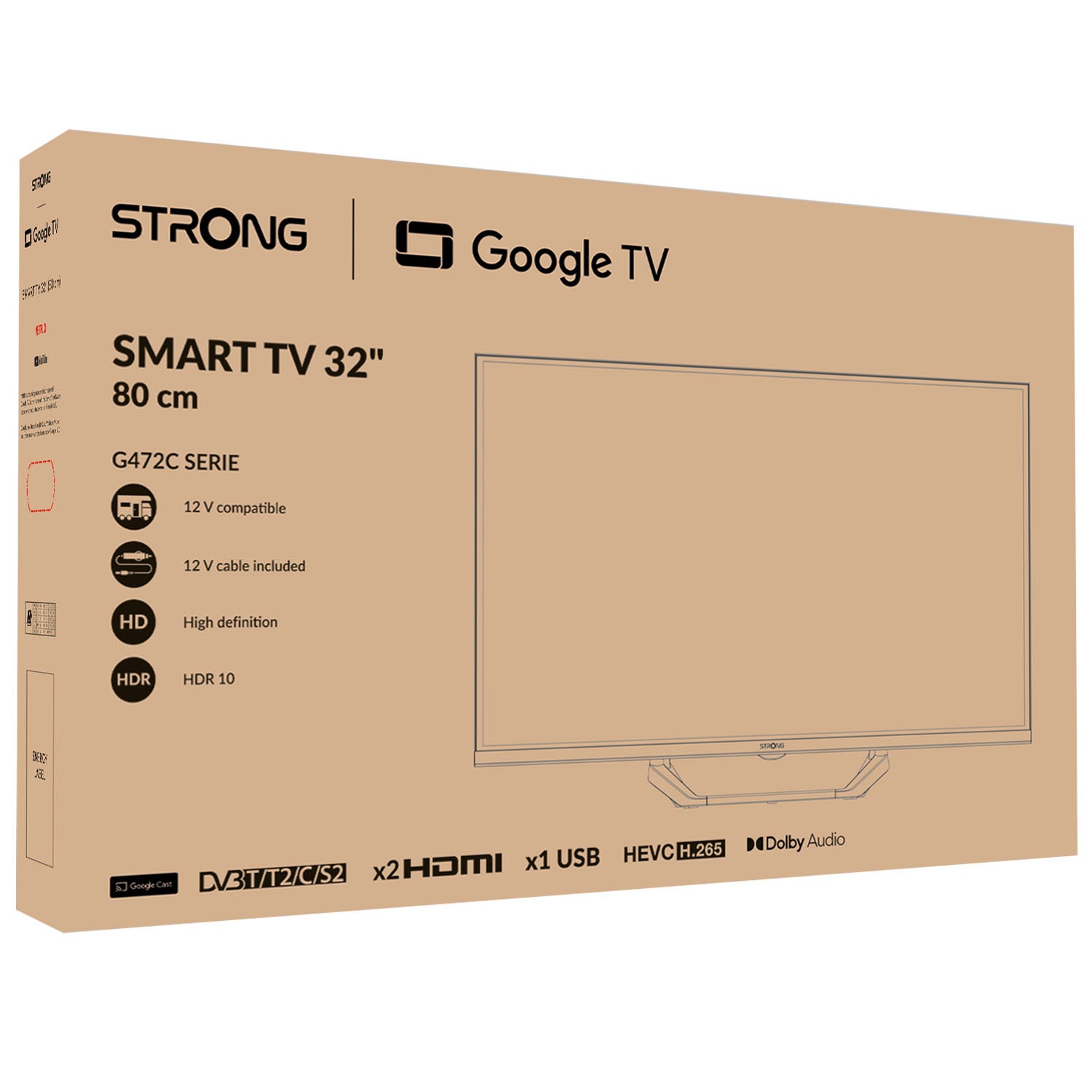 Strong TV 32" HD LED 230/12Volt Google TV SRT32HG4723C Svart