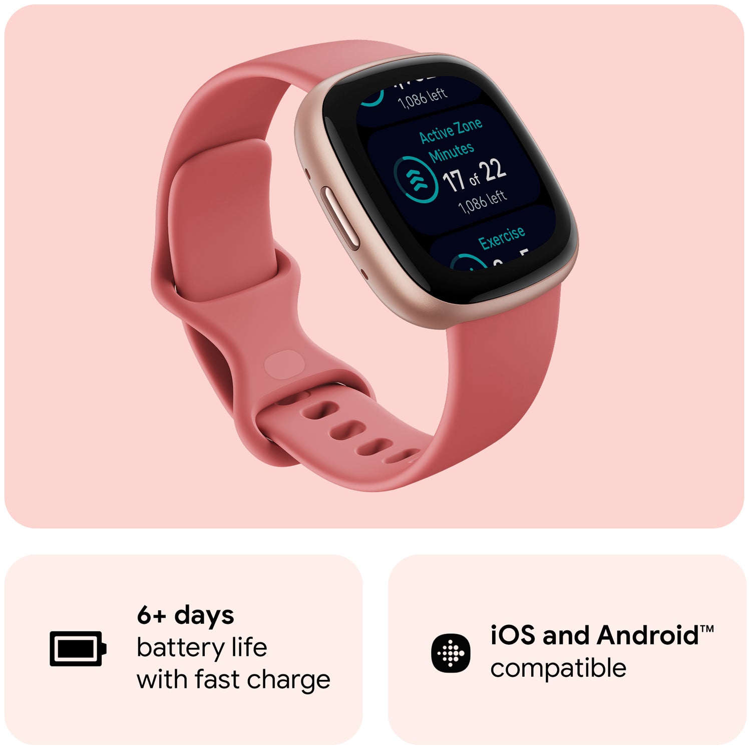 Fitbit Versa 4, Pink Sand/Copper Rose