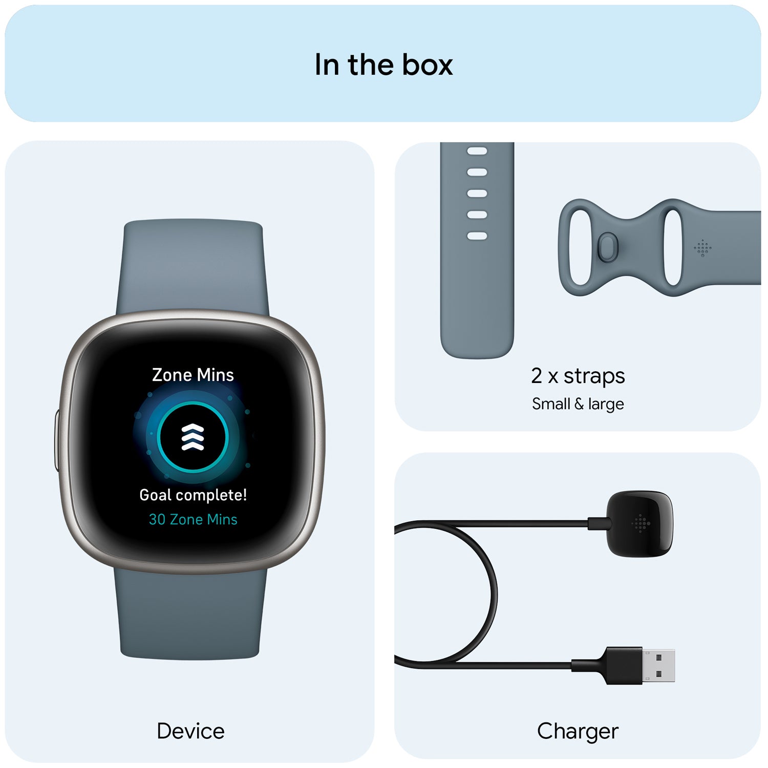 Fitbit Versa 4, Waterfall Blue/Platinum