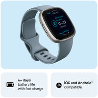 Fitbit Versa 4, Waterfall Blue/Platinum
